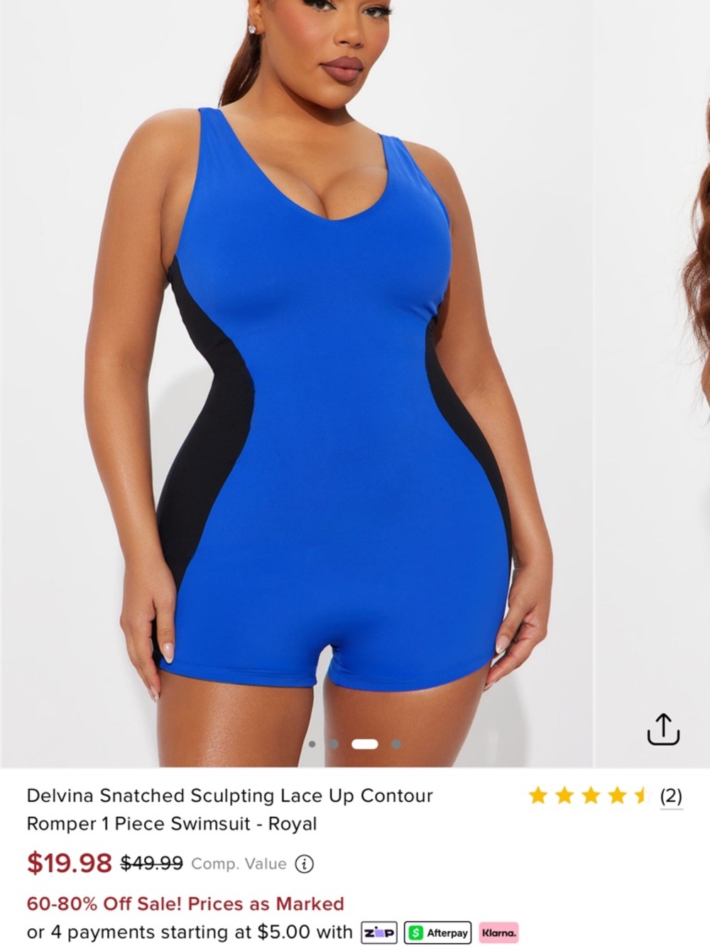 Fashion Nova Royal Blue & Black Sculpting Contour One-Piece Swimsuit